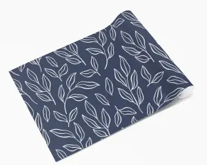 QuoteMyWall Navy White Hand Drawn Leaves Pattern Furniture Vinyl Wrap & Kitchen Worktops