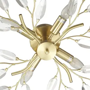 Modern Brushed Gold Plated Branch Ceiling Light Fitting with Acrylic Leaves