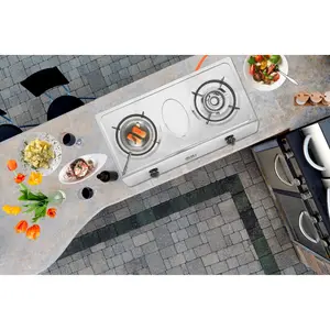 NJ-200 Gas Stove 2 Burner Stainless Steel Cooktop 70cm Piezo Ignition Outdoor LPG 8 kW