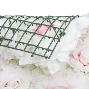 Artificial Flower Wall Backdrop Panel, 60cm x 40cm, White & Light Pink