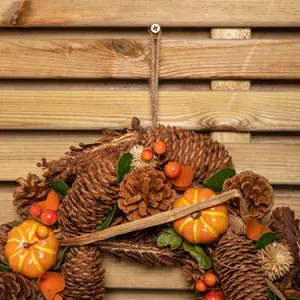 36cm Hanging Artificial Harvest Home Autumn Wreath with Pinecones and Pumpkins