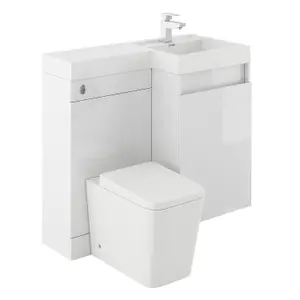 Solstice Gloss White Right Hand Bathroom Vanity Basin & WC Unit Combination (W)900mm (H)890mm