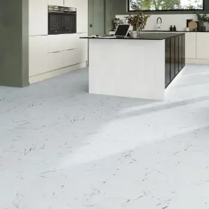 GoodHome Mambo White Natural Marble effect Textured Click vinyl Tile, 1.92m²