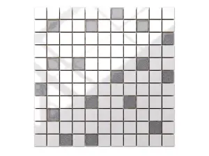 Ceramic mosaic with glass inserts on mesh for bathroom or kitchen 300mm x 300mm - White-Grey diamonds