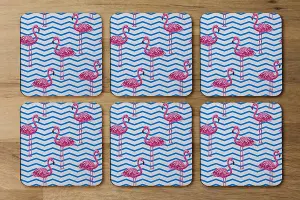 Flamingo & Blue Geometric Lines (Coaster) / Default Title