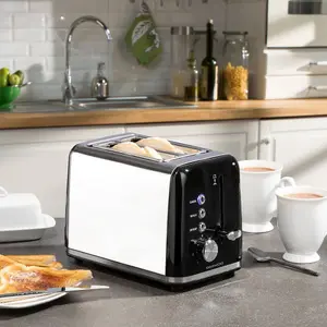 Daewoo Black Kensington 1.7 Litre 3000 Watt Matching Jug Kettle and Toaster Set 2 Slice Stainless Steel Rapid Boil Reheat Defrost