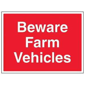 Beware Farm Vehicles Agricultural Sign - Rigid Plastic 400x300mm (x3)