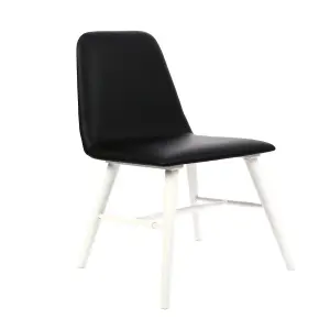 Interiors by Premier Black Leather Effect Dining Chair with White Legs, High Quality Leather Chair, Accent Chair, Borg Chair