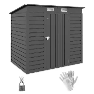 Outsunny 6.3 x 4.3FT Galvanised Metal Garden Shed with Lockable Door, Grey