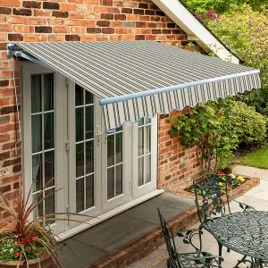 Primrose Awnings 3.5m x 2.5m Retractable Manual Standard Multistripe Awning Outdoor Patio Canopy