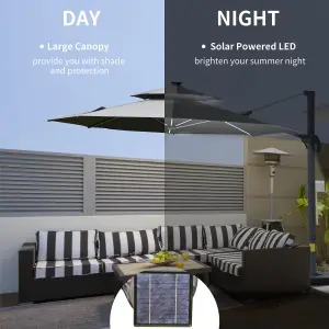 Outsunny 3m Cantilever Parasol Solar Lights Power Bank Base 360 degree Spin Dark Grey