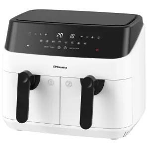 EMtronics Double Basket Air Fryer Large Digital 9 Litre Dual with Timer - White