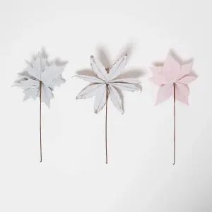 Homescapes Artificial Set of 3 Pink Poinsettia Single Stem Decorations