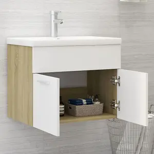 Berkfield Sink Cabinet White and Sonoma Oak 60x38.5x46 cm Engineered Wood