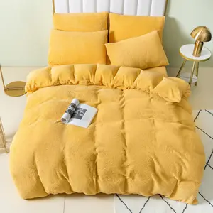 Teddy Fleece Duvet Cover set Ochre / King - 2 Standard Pillowcases