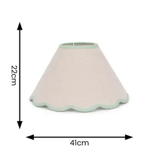 ValueLights Florie Large Easy Fit Natural Linen Tapered Light Shade with Green Scallop Trim - LED Bulb Included