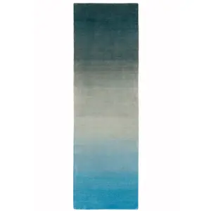 Blue Handmade , Luxurious , Easy to Clean Modern , Plain , Wool Rug for Living Room, Bedroom - 70 X 240 (Runner)