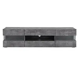 Kirsten TV Stand With Storage for Living Room and Bedroom, 1690 Wide, LED Lighting, Media Storage, Concrete Effect Finish