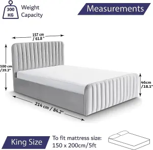 Ottoman Bed Frame Velvet Padded Upholstered King Size Storage Bed With Hybrid Mattress