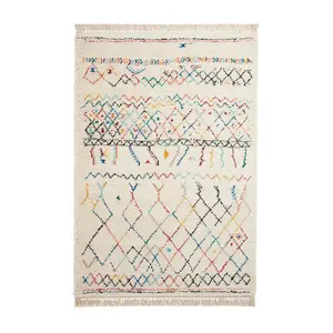 Multi Rug, Geometric Kilim Modern Rug, 40mm Thick Shaggy Moroccan Rug, Multi Rug for Bedroom, Dining Room-120cm X 170cm