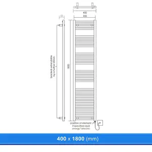 400x1800mm Straight Chrome Heated Towel Warmer Ladder Rail Radiator