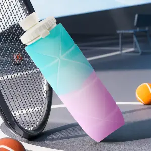 600ml Collapsible Silicone Water Bottle for Travel Gym Blue and Purple