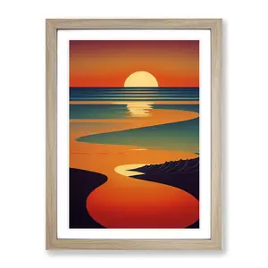 Dashing Sunset Abstract - Single Picture Frame Print Oak / 64cm H x 46cm W x 2cm D