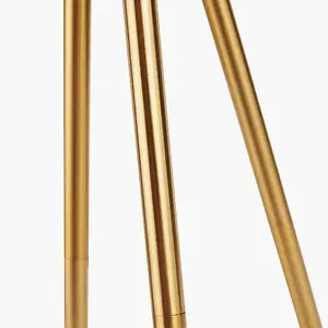 Brass Metal Tripod Table Lamp With Cream Velvet Shade