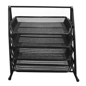 Livingandhome 4 Tier Metal Mesh Office File Holder Document Tray Rack Desk Organizer