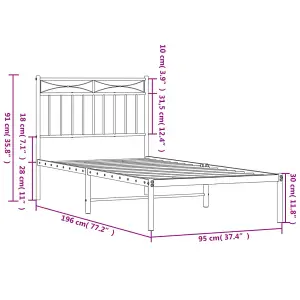 Berkfield Metal Bed Frame with Headboard White 90x190 cm