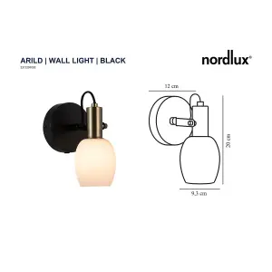 Nordlux Arild Indoor Adjustable Wall Light in Black (Height) 30cm