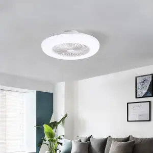 White 5 Blades Acrylic LED Dimmable Ceiling Fan Light Adjustable Speed with Remote Control 55 cm