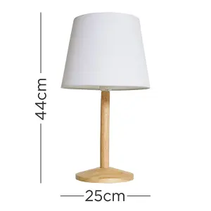 ValueLights Triston Single Stem Natural Light Wood Table Lamp with White Drum Shade