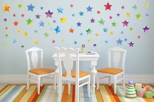 Walplus Colourful Watercolour Stars Home Decor Nursery Decor Big Wall Decor Wall Sticker Kids Sticker PVCgreen, Yellow, Red