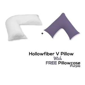 V Pillow With FREE V Pillowcase Polycotton Cover Orthopedic Neck & Back Support Hollowfiber Filled Pillow