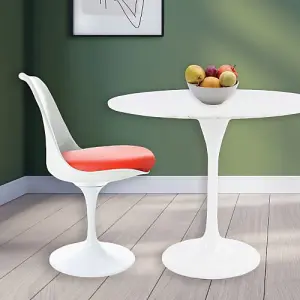 Tulip Set - Marble Medium Circular Table and Four Chairs with PU Cushion Red