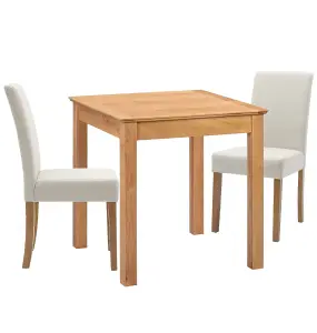 Hallowood Furniture Hereford Small Dining Table with 2 Straight Back Oak Chairs (Beige Seat)