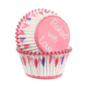 Baked With Love Bunting Muffin and Cupcake Cases (Pack of 24) Pink (One Size)