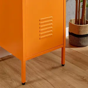 Orange Metal Tall 3 Shelve Locker Cabinet, 1 Door Wardrobe Storage Cupboard for Home or Office