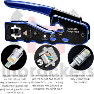 RJ45 Crimping Tool Ratchet Crimper Pass Through Easy Cat5e Cat6 + RJ45 Cable Tester with Cat6 connectors