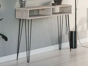 Console Table Hallway Slim Desk Industrial Hairpin Metal Legs Grey Oak Effect MR