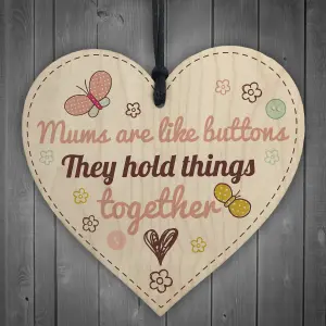 Red Ocean Mums Are Like Buttons Mum Mummy Mother Gift Wooden Hanging Heart Sign Present Love Thank You