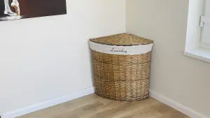 Brown Corner Wicker Laundry Basket with Cotton Lining Large 62 x 46 x 60 cm