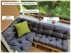 Garden Outdoor Pallet Cushions EURO Corner Sofa 120x200 Grey Tufted Quilted Pads