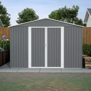 Birchtree 10X12FT Metal Garden Shed Apex Roof With Free Foundation Base Storage House Grey