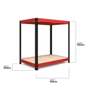 RB BOSS Garage Workbench 2 Shelf MDF Red & Black Powder Coated Steel Work Bench (H)900mm (W)900mm (D)600mm