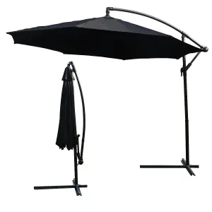 KCT Garden Parasol 3m Large Black Cantilever with Protective Cover and Base