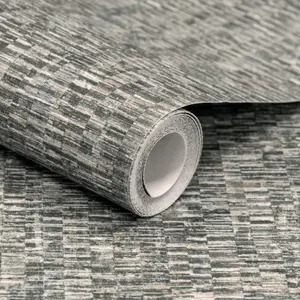 Grandeco Cordy Plain Woven Fabric Effect Textured Wallpaper, Grey