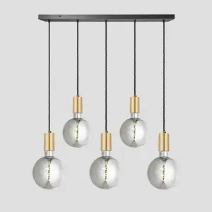 Industville Sleek Large Edison Cluster Lights, 5 Wire, Brass