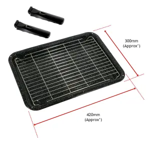 SPARES2GO Oven Grill Pan UNIVERSAL Large Dual Handles Fits Most Cookers 420mm X 300mm